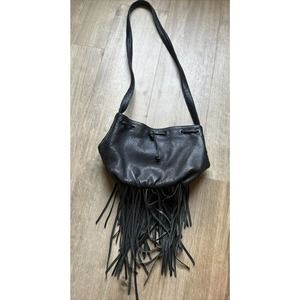 maje Black Leather Fringe Purse